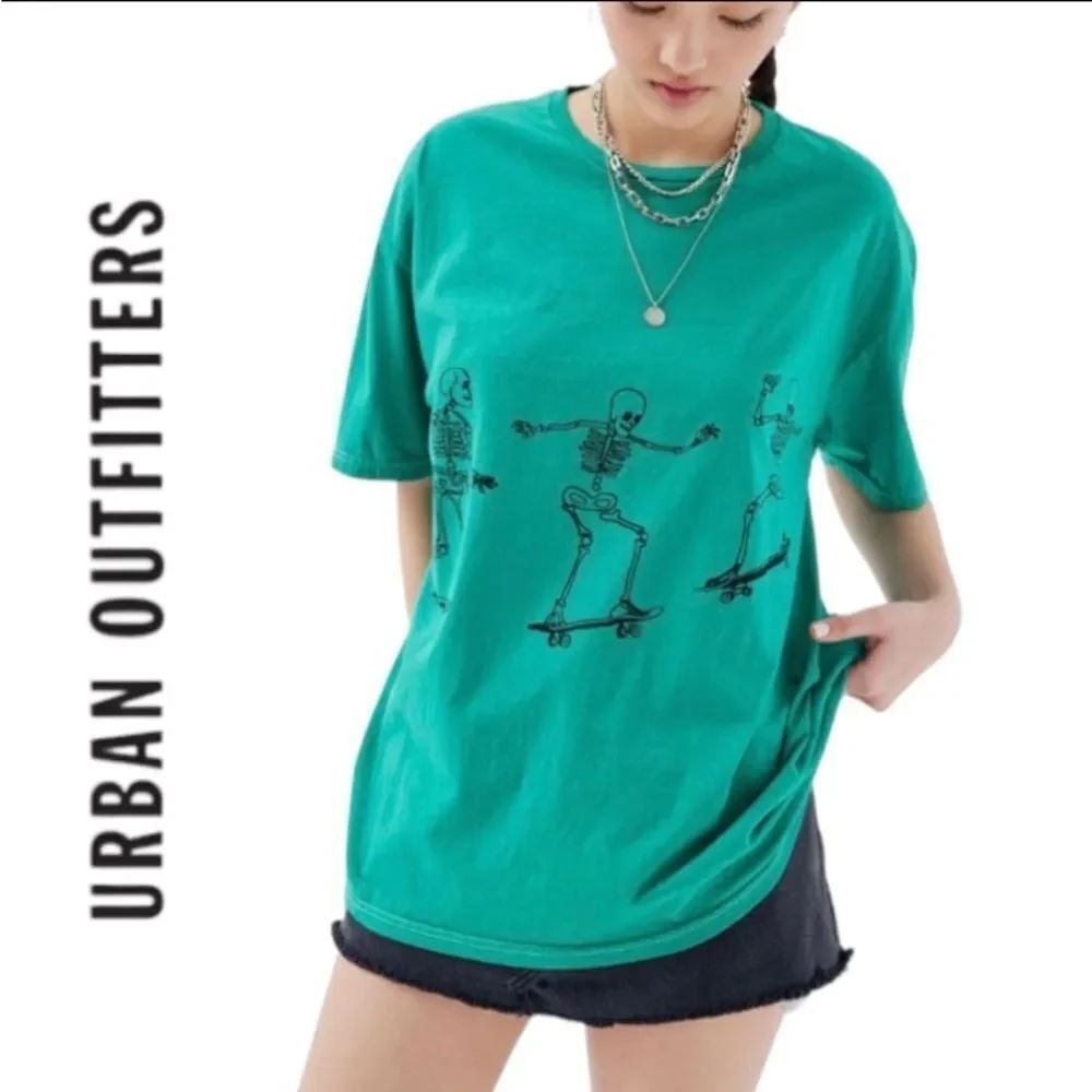 Project Social T UO Urban Outfitters Skeleton Green Oversized Tee Shirt NEW OS